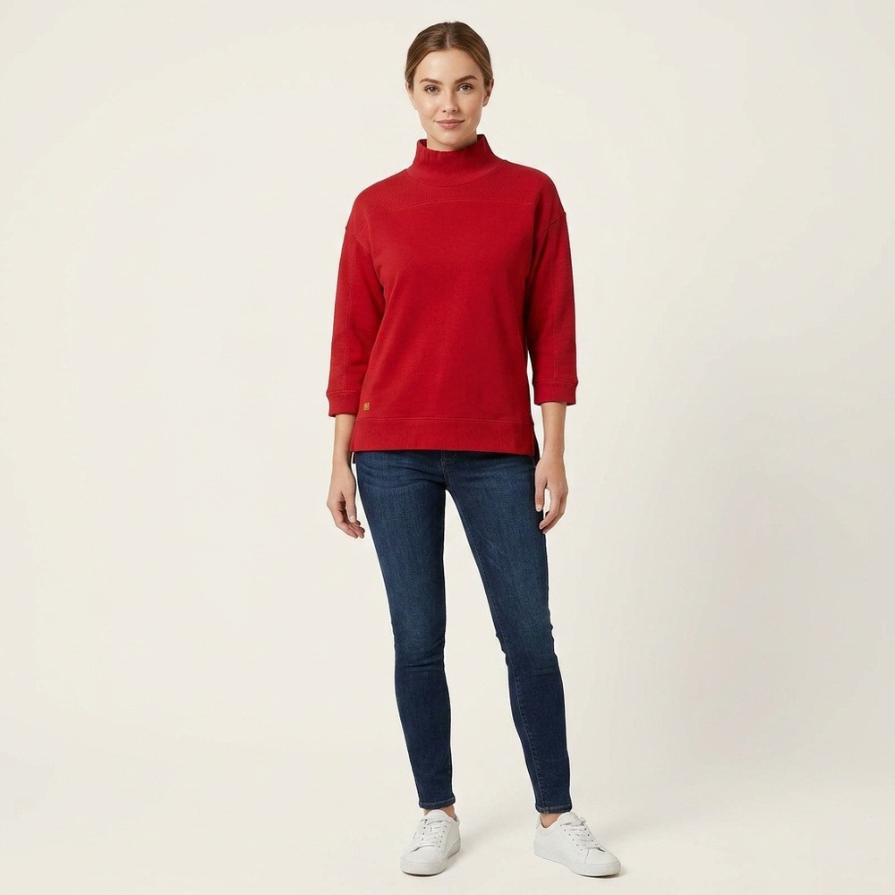 Ralph Lauren Mock Neck Sweatshirt 3/4 Sleeve Drop Shoulder Red Women's Size XL